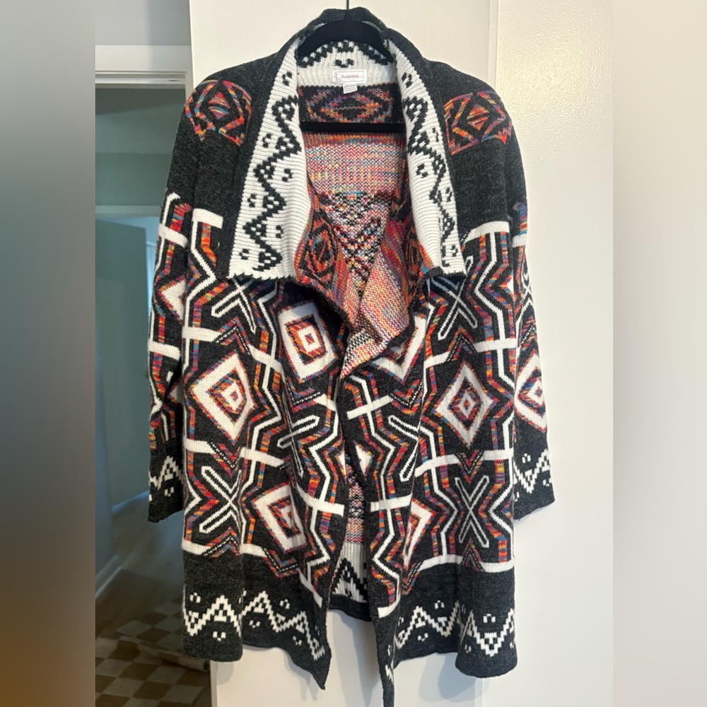 Chic Multicolor Geometric Cardigan